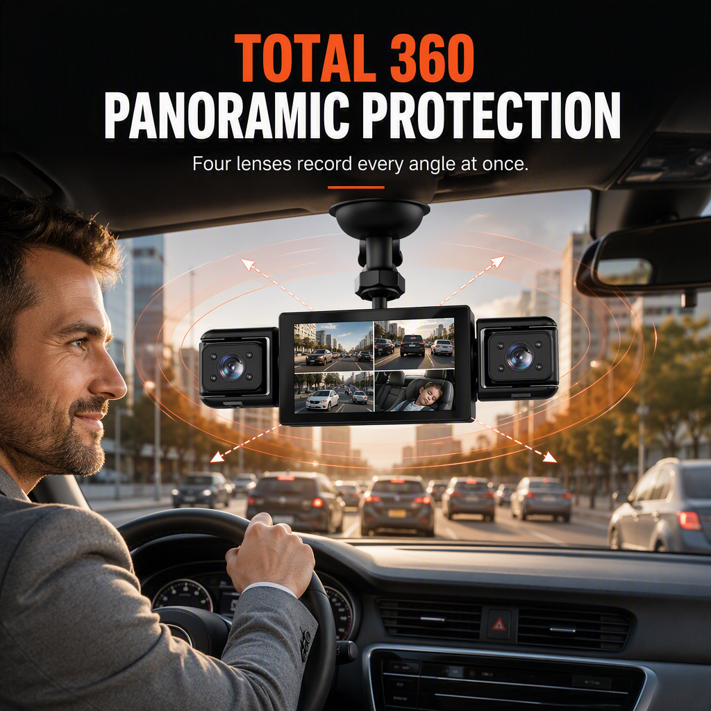 F100 4-Lens Dash Cam β 1080P HD, Infrared Night Vision, GPS Sync Recording