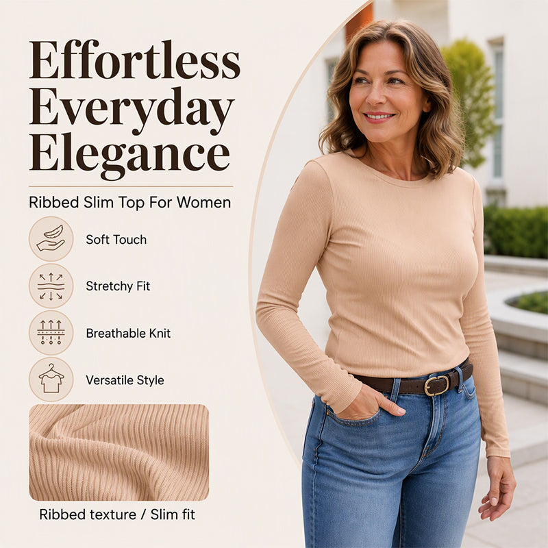 Ribbed Texture, Easy Everyday Fit Women's Classic Crew-Neck Knit Top