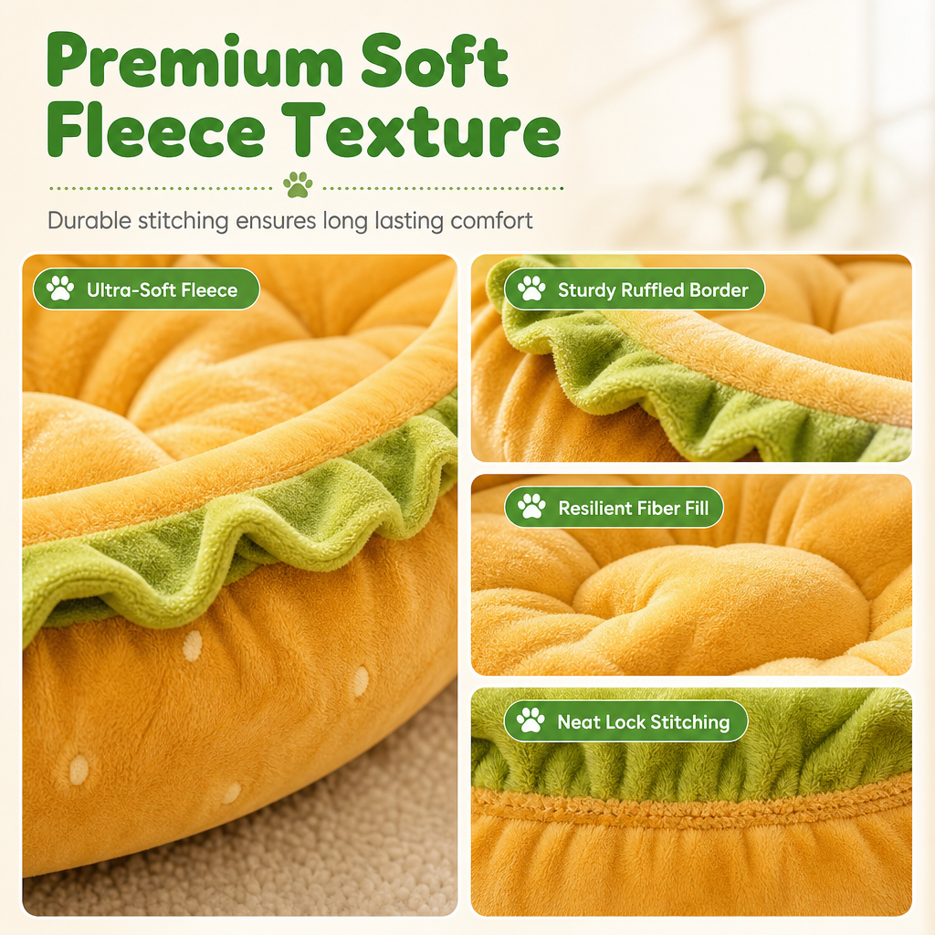 Cute Hamburger Bun Shaped Pet Bed Warm Cozy Round Dog Bed Cushion for All Seasons