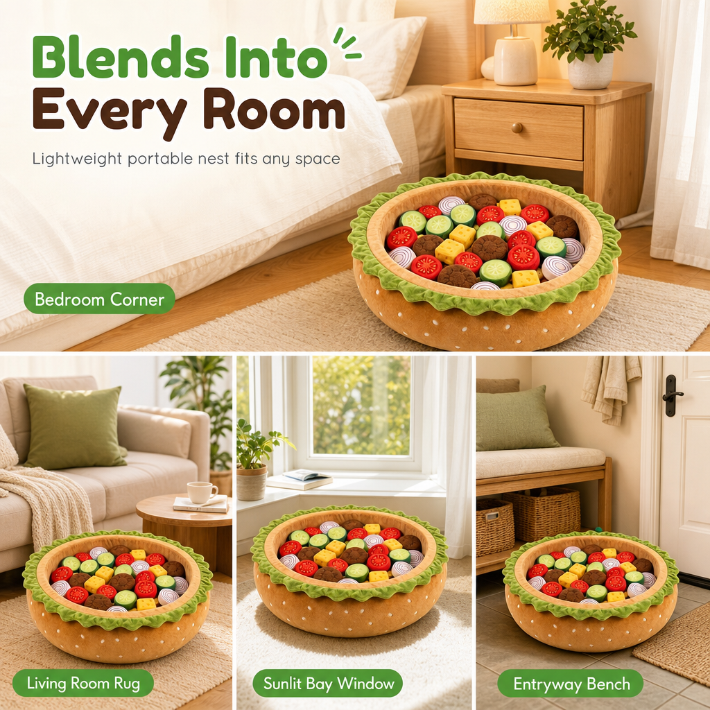 Cute Hamburger Bun Shaped Pet Bed Warm Cozy Round Dog Bed Cushion for All Seasons