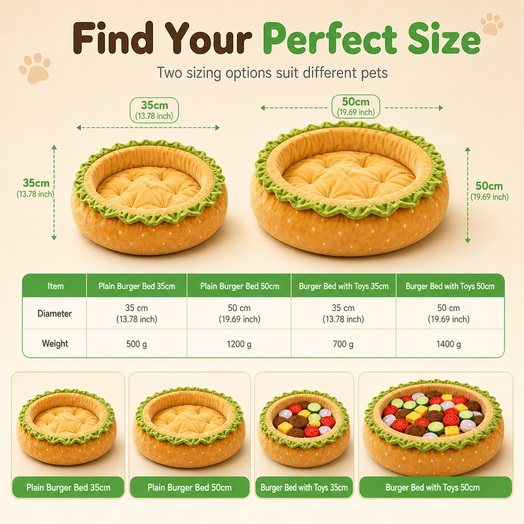 Cute Hamburger Bun Shaped Pet Bed Warm Cozy Round Dog Bed Cushion for All Seasons