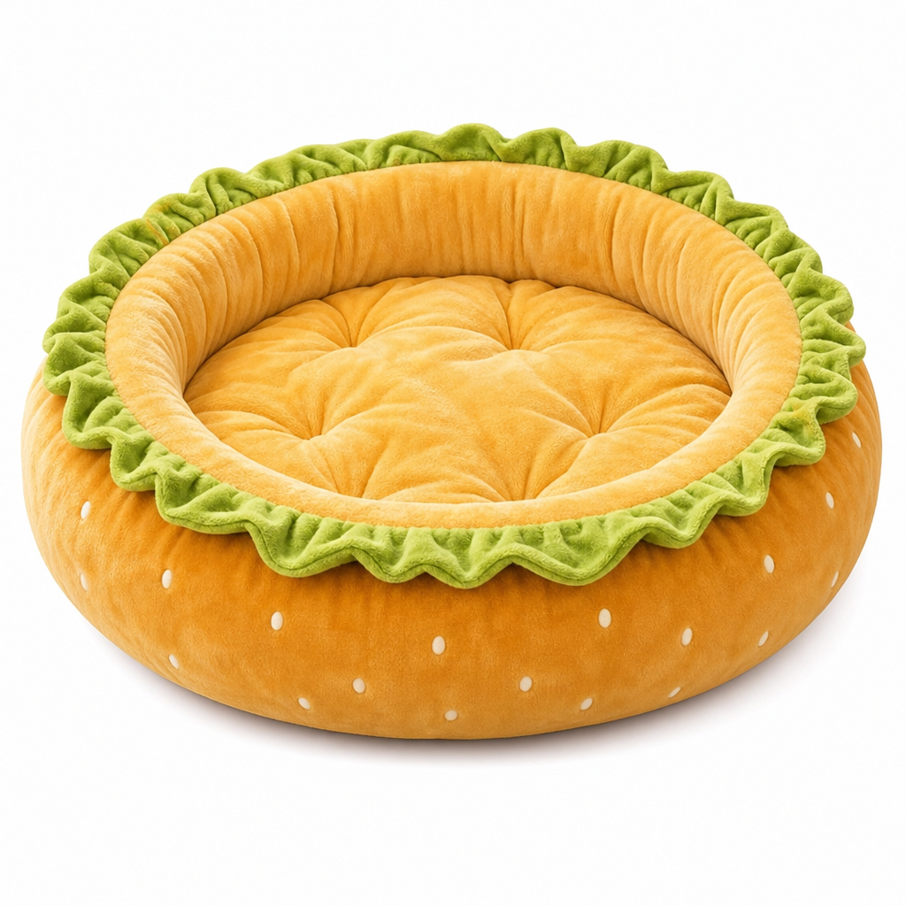 Cute Hamburger Bun Shaped Pet Bed Warm Cozy Round Dog Bed Cushion for All Seasons