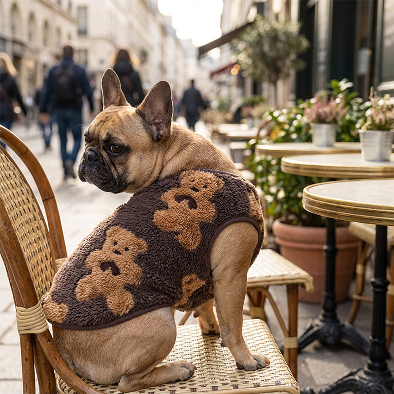 Cute Plush-Lined Pet Vest – Warm, Stretchy, Bear Pattern