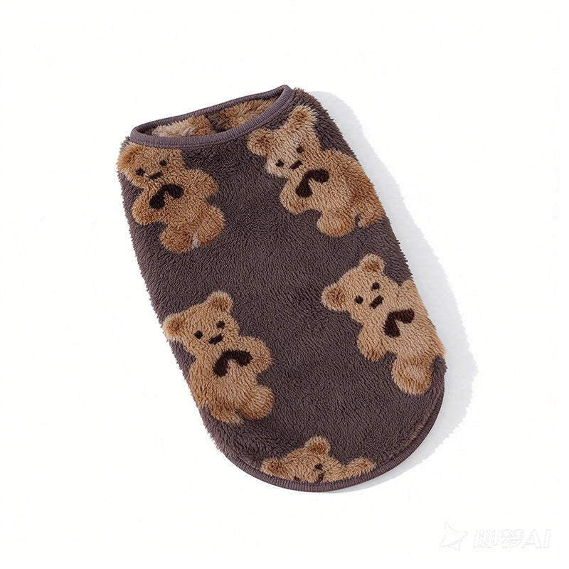 Cute Plush-Lined Pet Vest – Warm, Stretchy, Bear Pattern