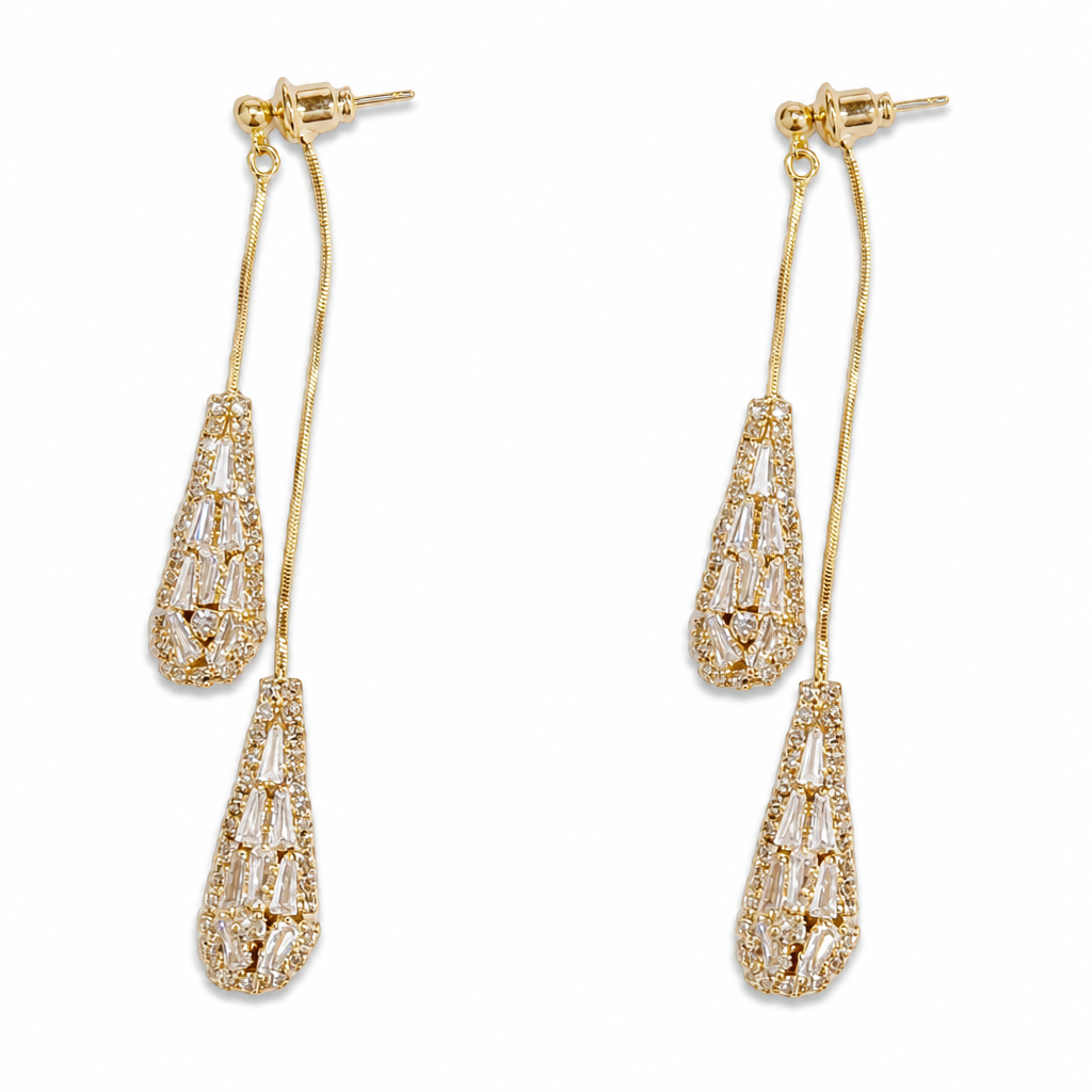 Women's Dual Wear Zircon Water Drop Tassel Earrings Gold Plated Elegant Drop Earrings