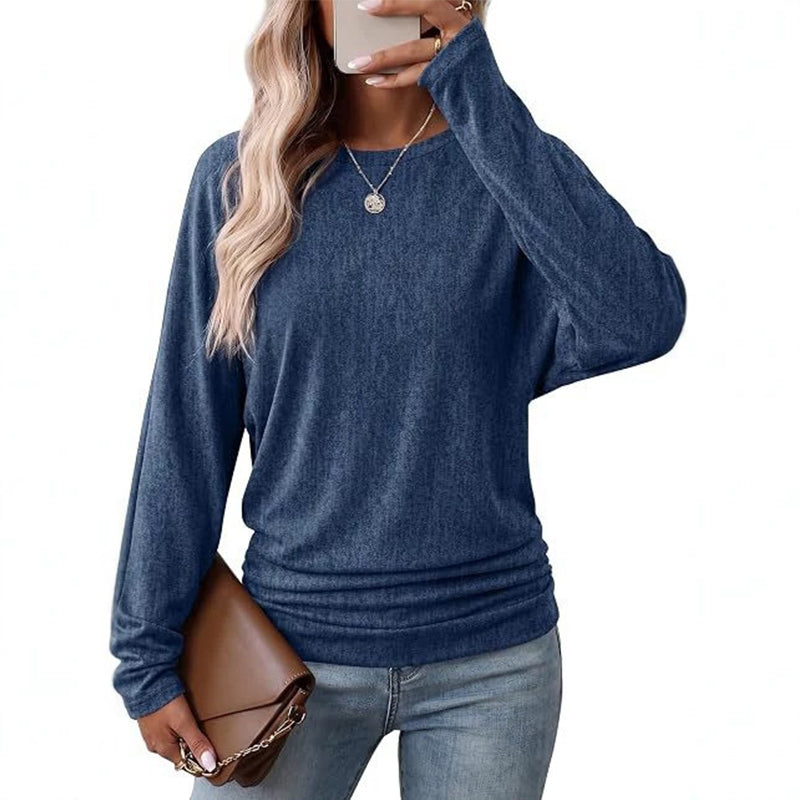 Women's Casual Crewneck Ruched Hem Top