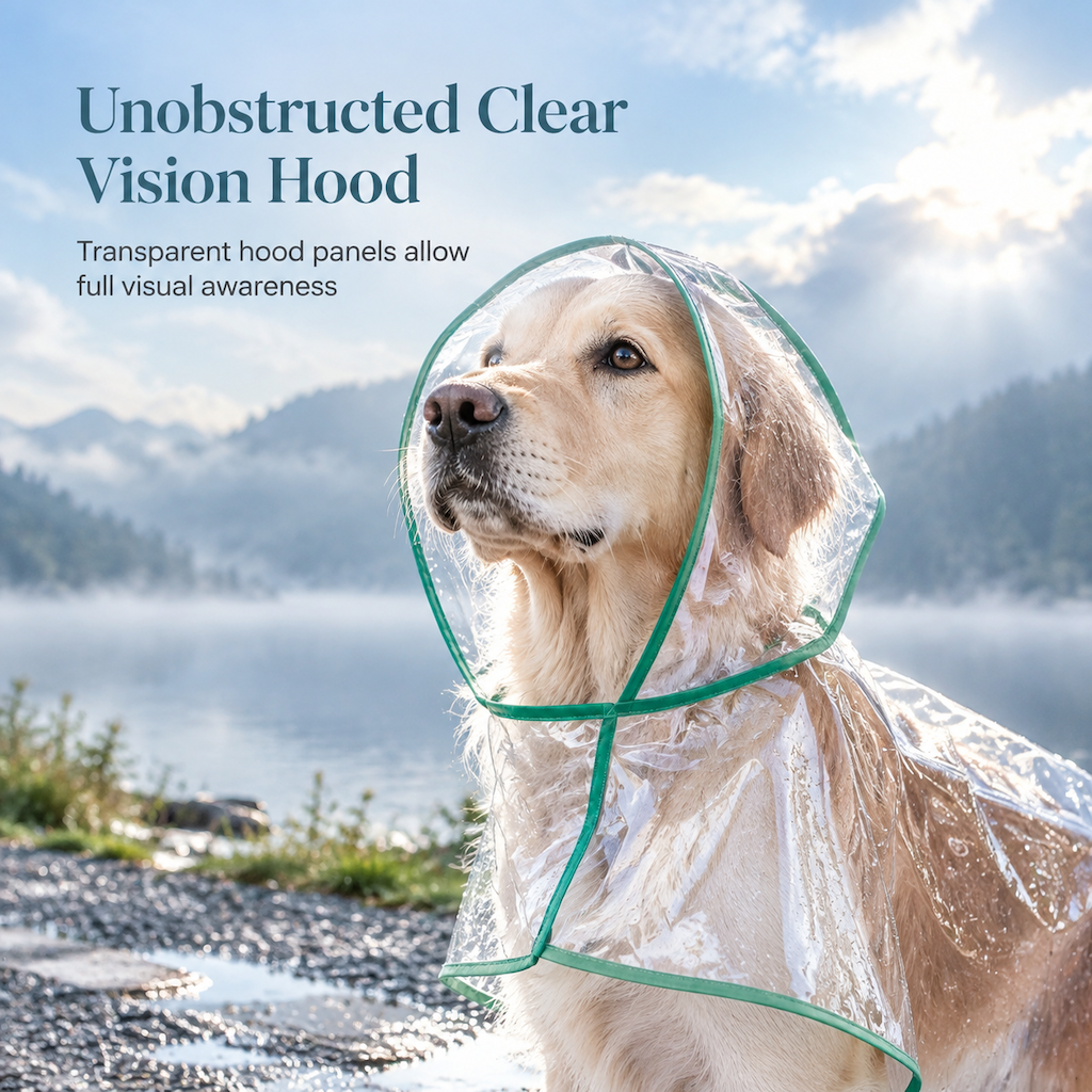 Transparent EVA Dog Raincoat with Hood and Adjustable Belly Strap, Sizes XS–8XL