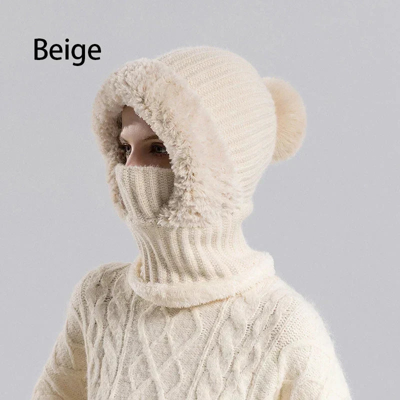Women's Winter One-Piece Knitted Beanie Scarf Mask