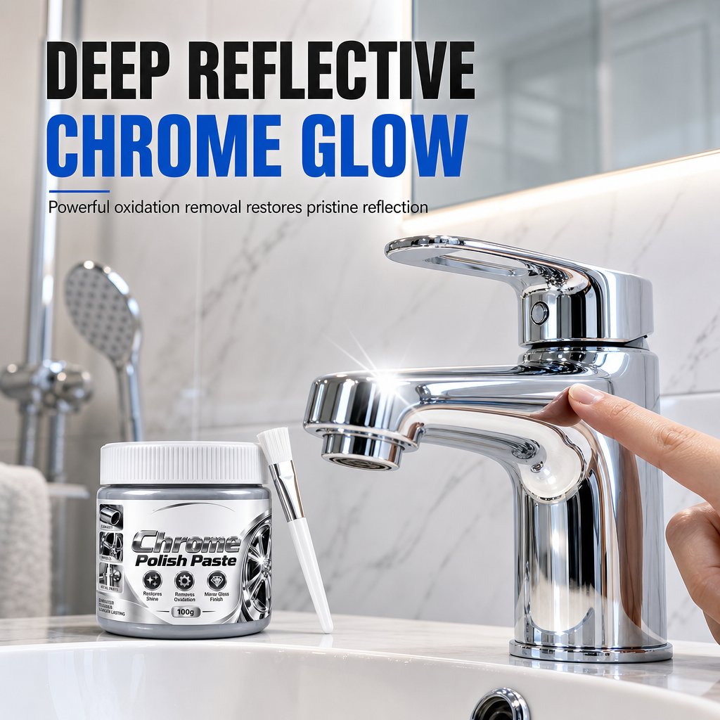 Metal Chrome Polish & Restorer Paste with Brush – Heavy-Duty Chrome Polishing Cream, Oxidation Remover for Car Wheels, Metal Trim, Faucets & Chrome Surfaces