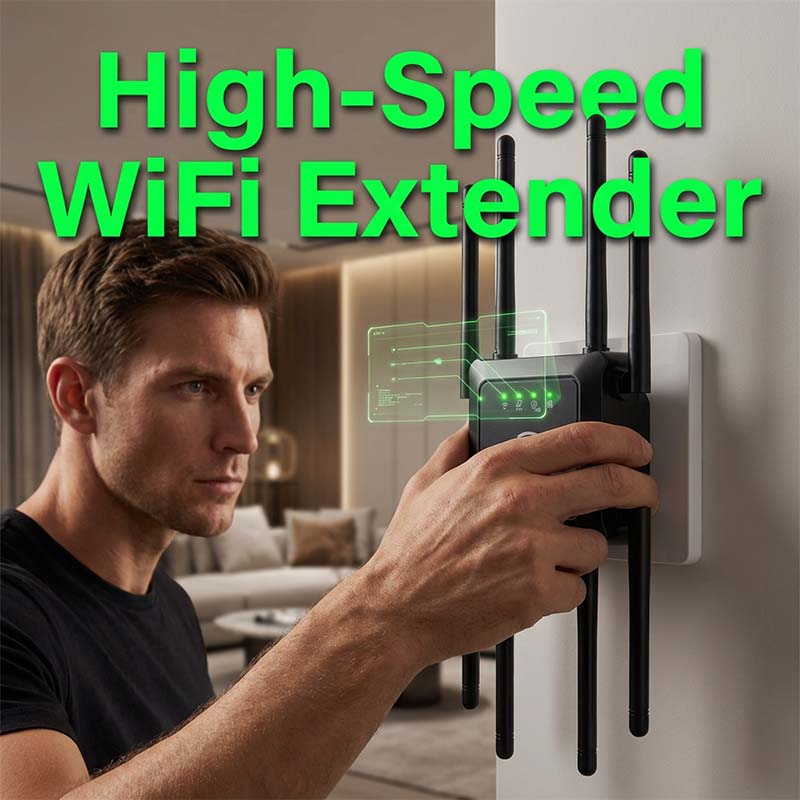 Long Range WiFi Extender for Home – Eight High-Gain Antennas, Dual-Band & Dead Zones Eliminated – Perfect for Basements, Attics and Patios