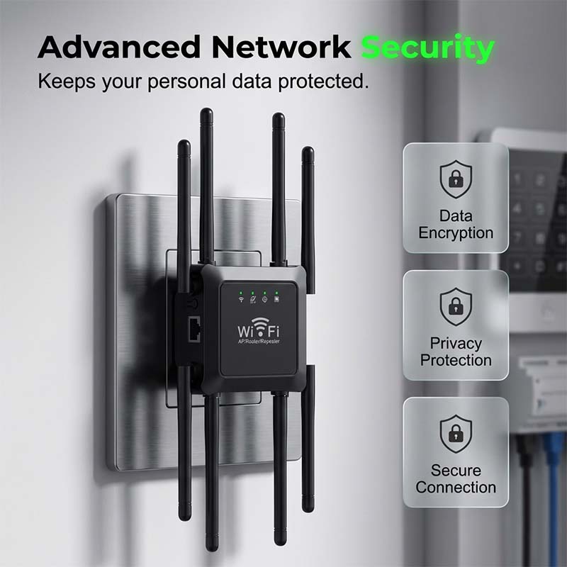 Long Range WiFi Extender for Home – Eight High-Gain Antennas, Dual-Band & Dead Zones Eliminated – Perfect for Basements, Attics and Patios