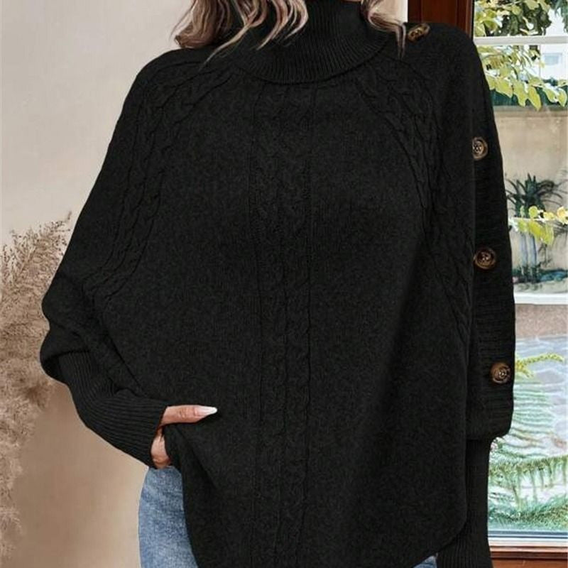 Elegant Pullover Cape for Women with High Collar and Asymmetric Hem