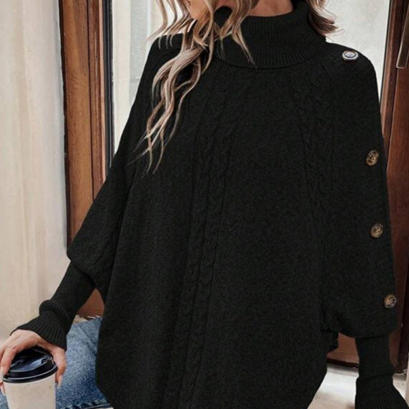 Elegant Pullover Cape for Women with High Collar and Asymmetric Hem