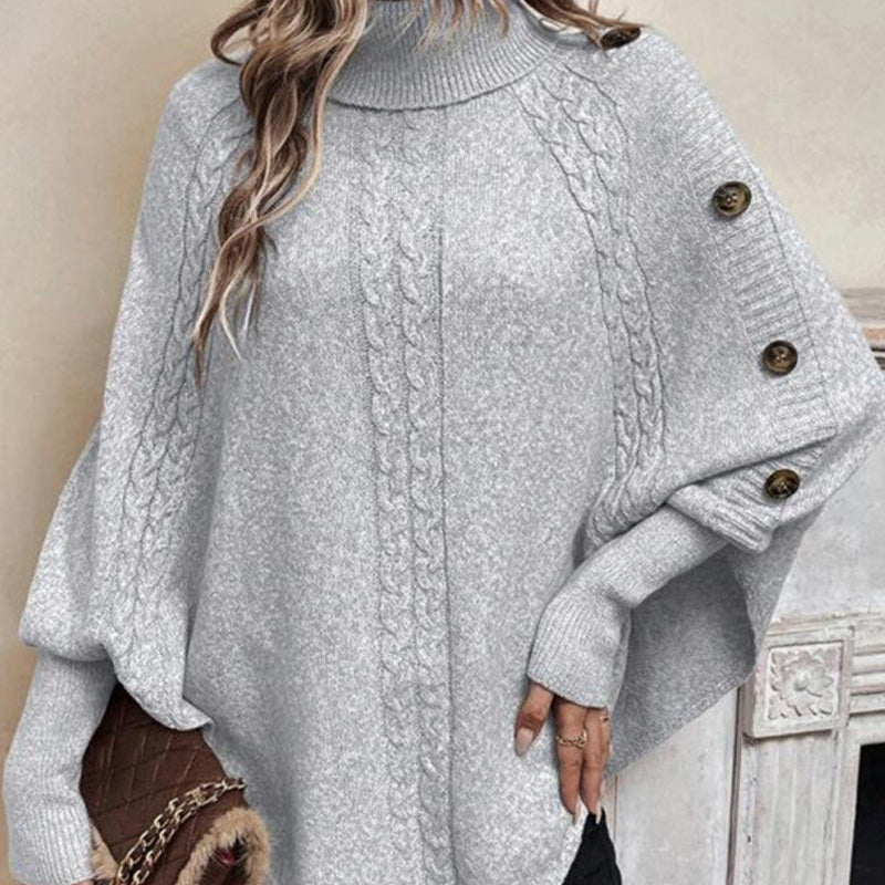 Elegant Pullover Cape for Women with High Collar and Asymmetric Hem