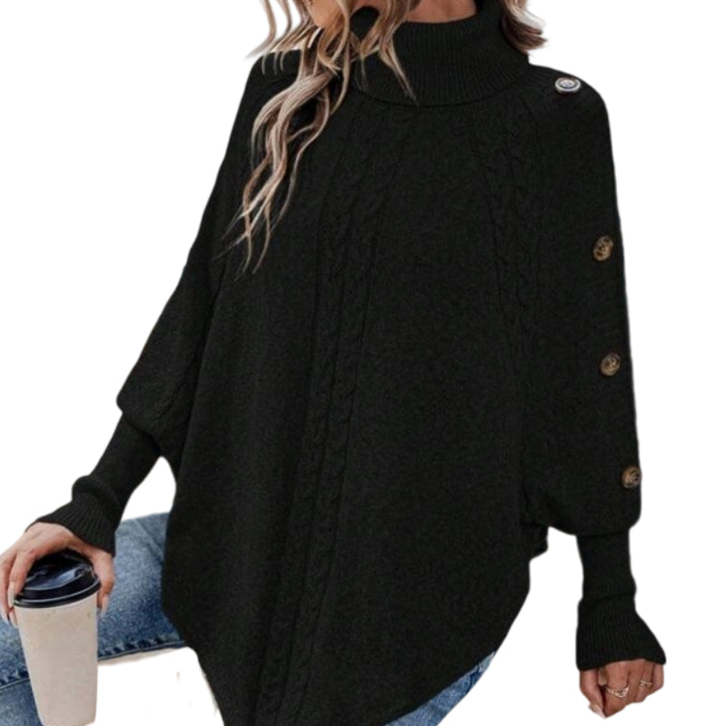Elegant Pullover Cape for Women with High Collar and Asymmetric Hem