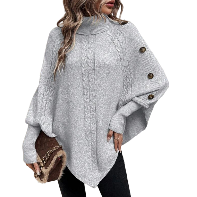 Elegant Pullover Cape for Women with High Collar and Asymmetric Hem