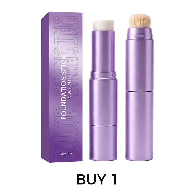 2-in-1 Color-Changing Foundation Stick – Built-In Brush, Smooth Buildable Coverage & Easy On-the-Go Makeup