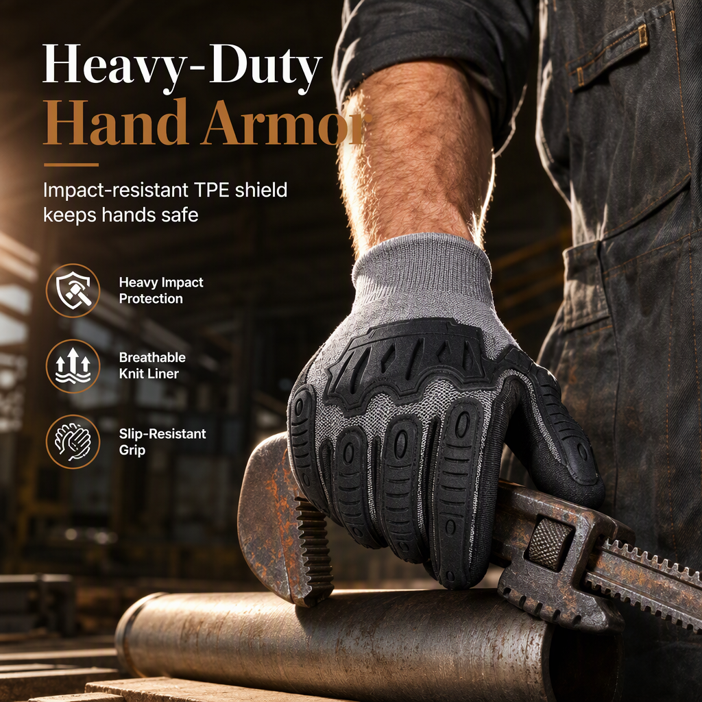 Thickened Impact Resistant Work Gloves | Heavy Duty Safety Gloves, Shock & Wear Protection for Mechanics & Construction