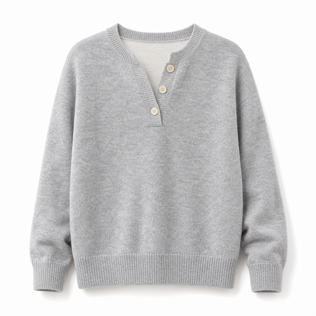 Mock Two-Piece V-Neck Knitted Sweater with Button Details