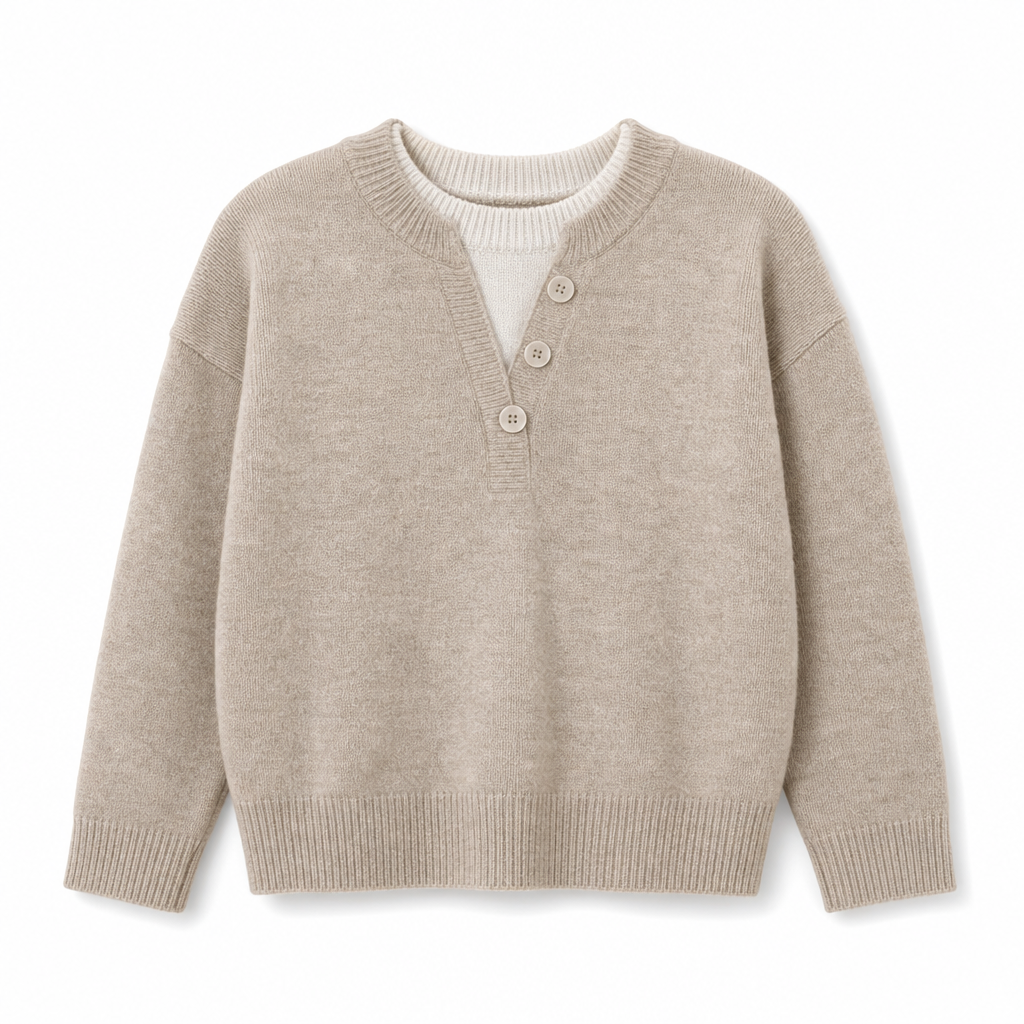 Mock Two-Piece V-Neck Knitted Sweater with Button Details