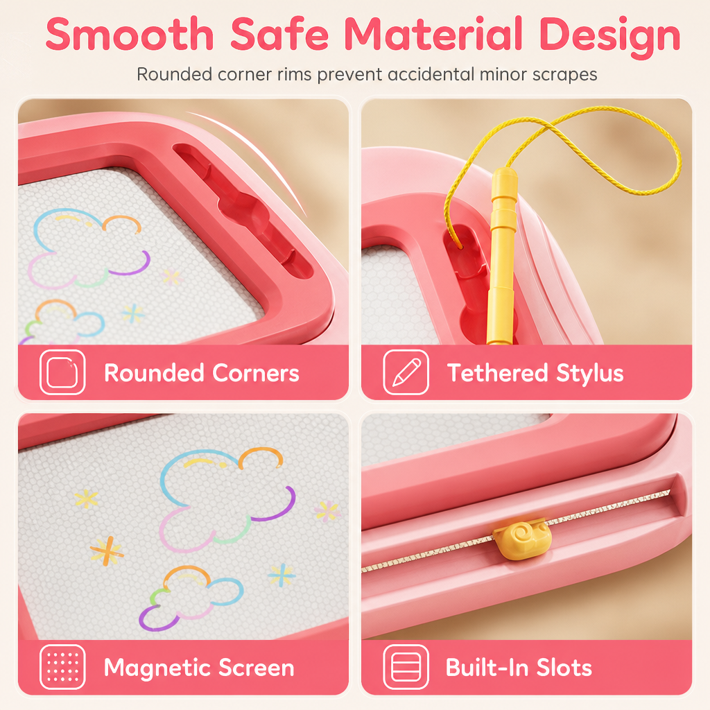 Magnetic Drawing Board for Kids – Colorful, Erasable Drawing Tablet with Pen and 4 Stamps