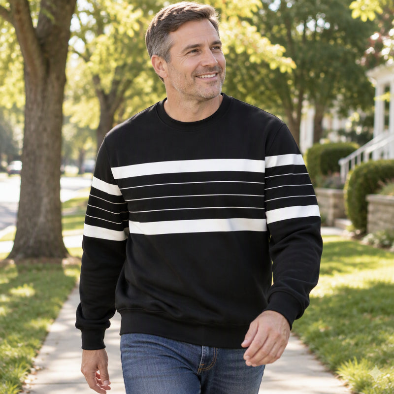 Casual Round Neck Sweatshirt for Men with Stripe Pattern