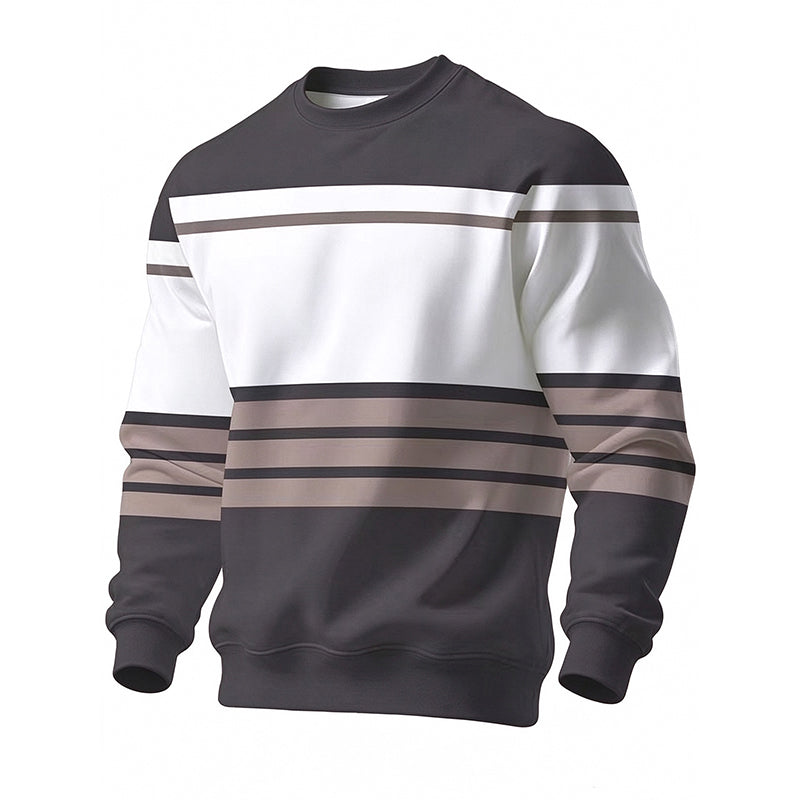 Casual Round Neck Sweatshirt for Men with Stripe Pattern