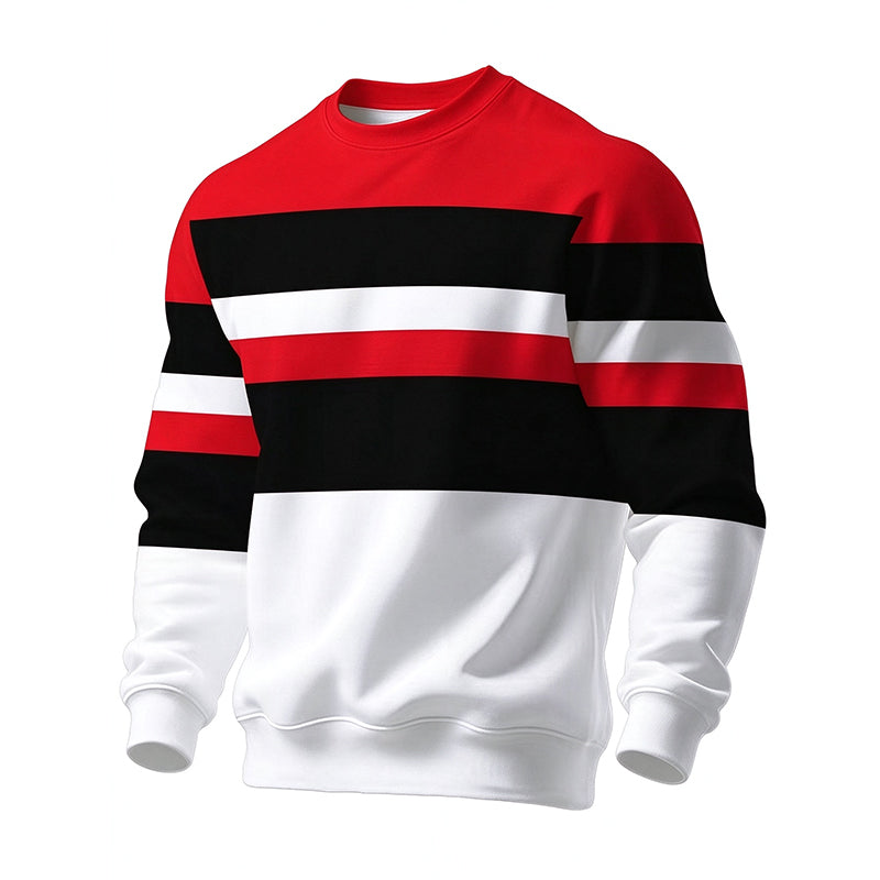 Casual Round Neck Sweatshirt for Men with Stripe Pattern