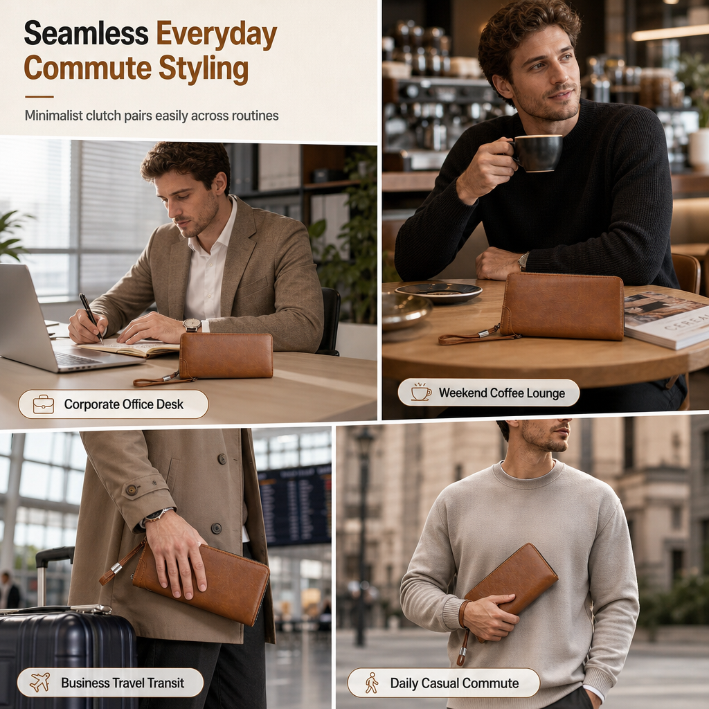 Structured Everyday Clutch Wallet β Rigid Zip, Flat Banknotes, Multi-Compartment, Scratch-Resistant