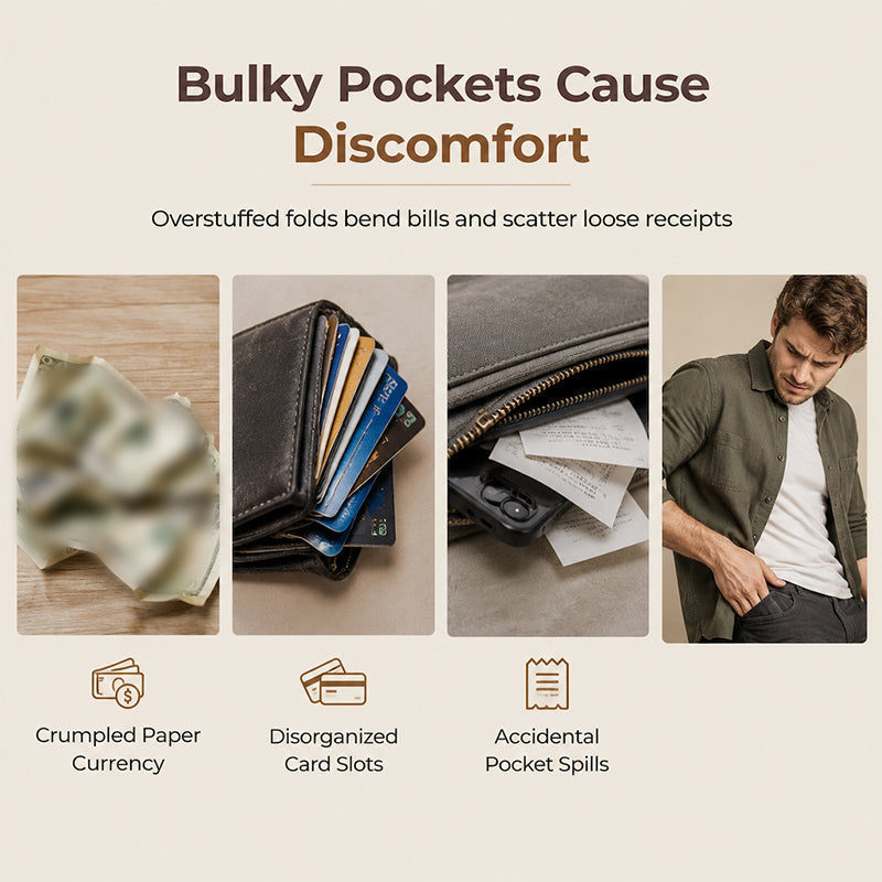 Structured Everyday Clutch Wallet β Rigid Zip, Flat Banknotes, Multi-Compartment, Scratch-Resistant