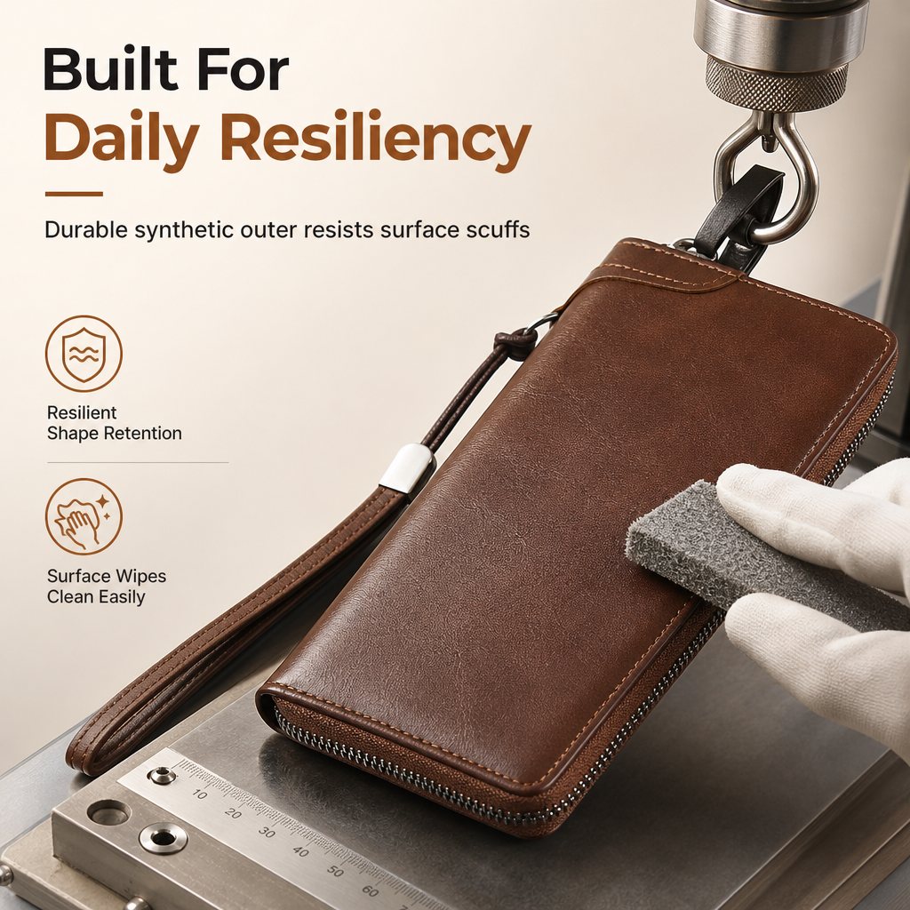 Structured Everyday Clutch Wallet β Rigid Zip, Flat Banknotes, Multi-Compartment, Scratch-Resistant