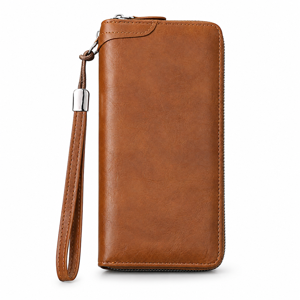 Structured Everyday Clutch Wallet β Rigid Zip, Flat Banknotes, Multi-Compartment, Scratch-Resistant