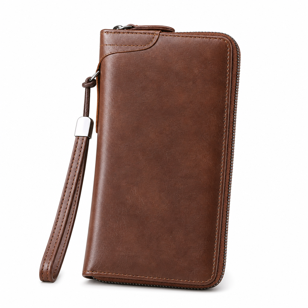 Structured Everyday Clutch Wallet β Rigid Zip, Flat Banknotes, Multi-Compartment, Scratch-Resistant