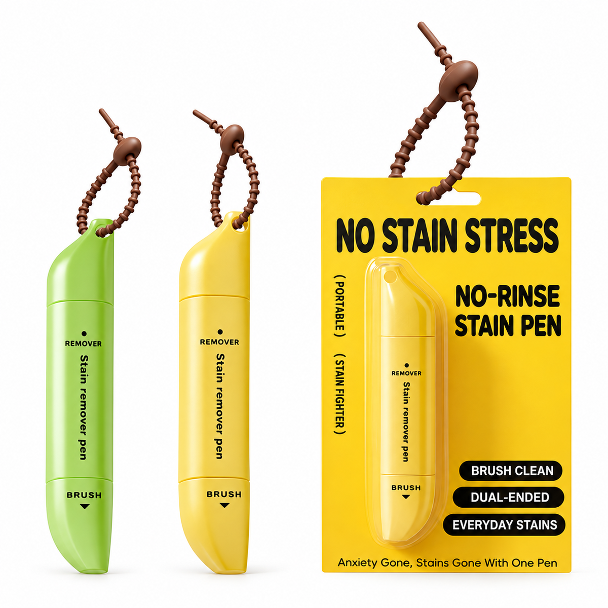 Portable Dual-Head Stain Remover Pen β Roller Ball & Brush, Water-Free, for Makeup/Grease/Coffee/Wine, 15 ml, Yellow or Green