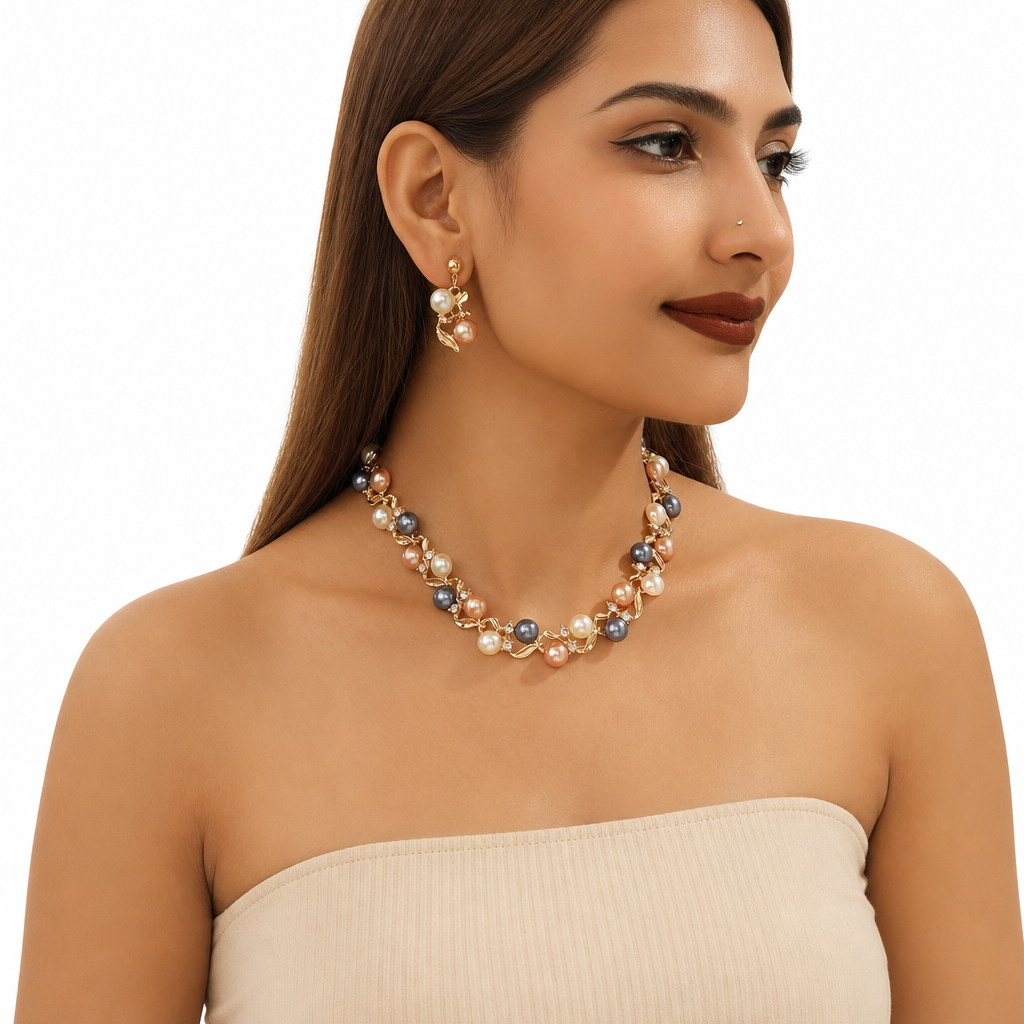 Vintage Floral Jewelry Set β Pearl Crystal Accent, Elegant, Long-Lasting Shine