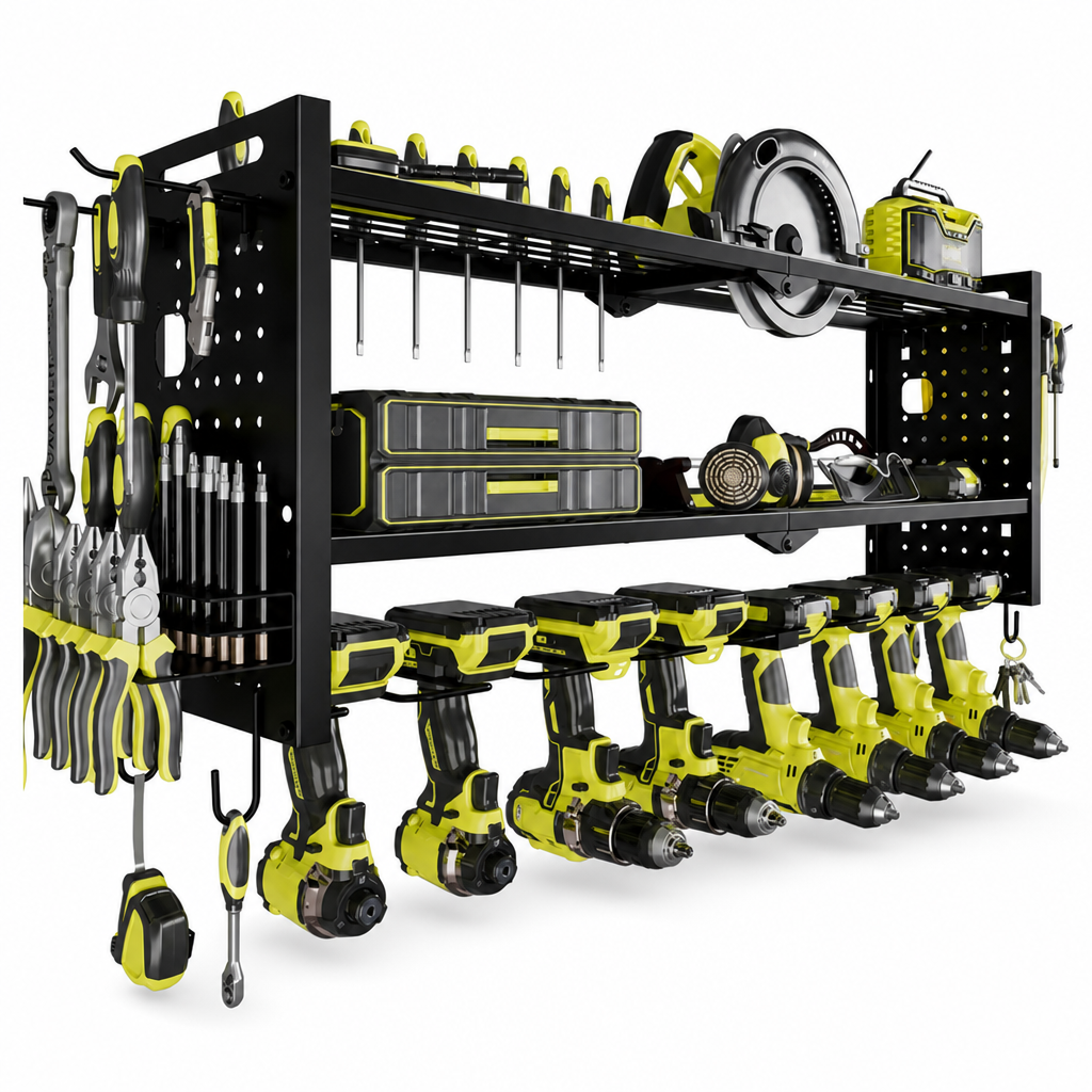 Wall-Mounted Steel Tool Shelf β Store Drills and Tools in a Space-Saving Way