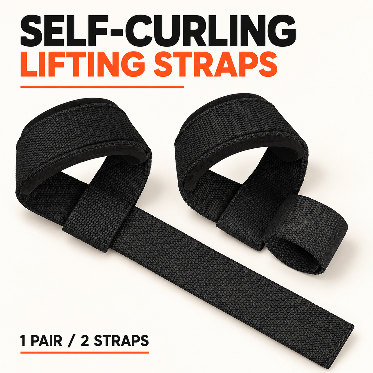 Self-Curling Lifting Straps β Padded Wrist Loops, 1 Pair