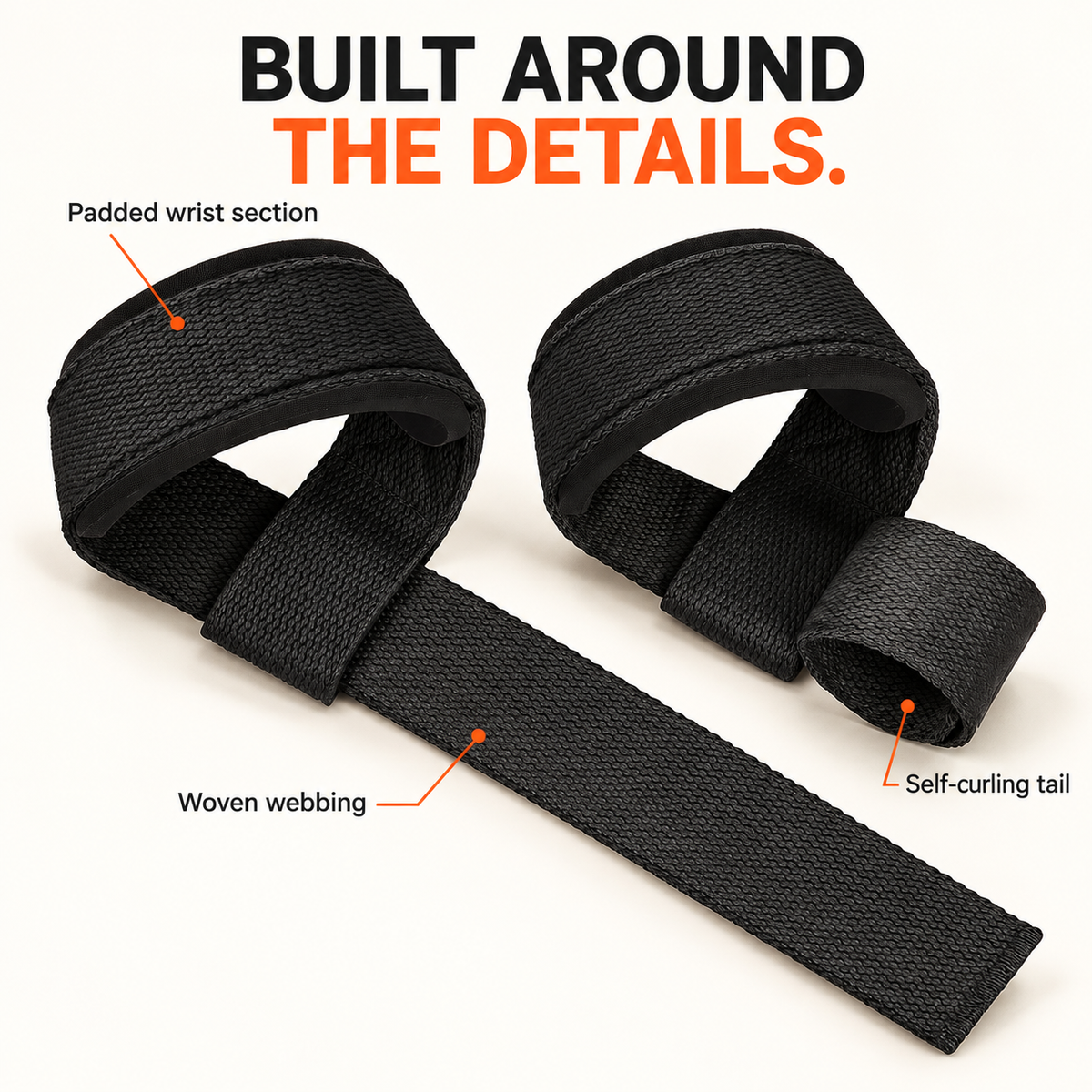 Self-Curling Lifting Straps β Padded Wrist Loops, 1 Pair