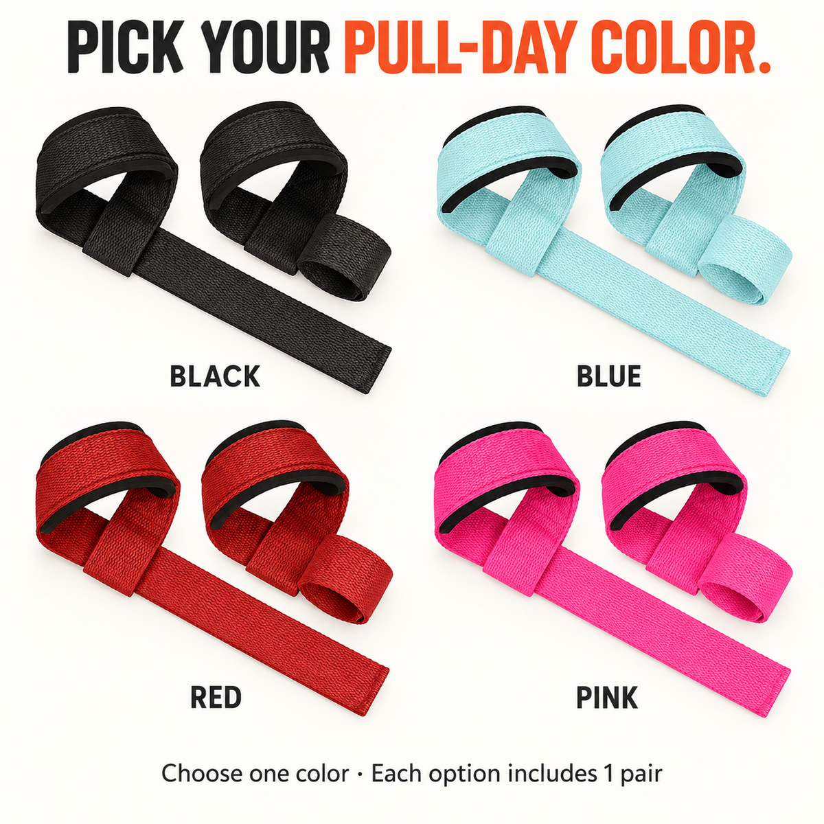 Self-Curling Lifting Straps β Padded Wrist Loops, 1 Pair