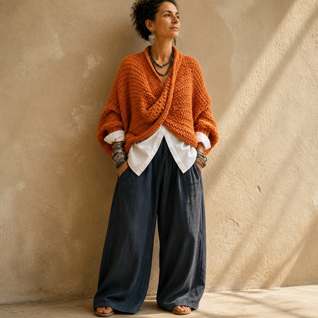 Chunky Knit Crossover V-Neck Sweater