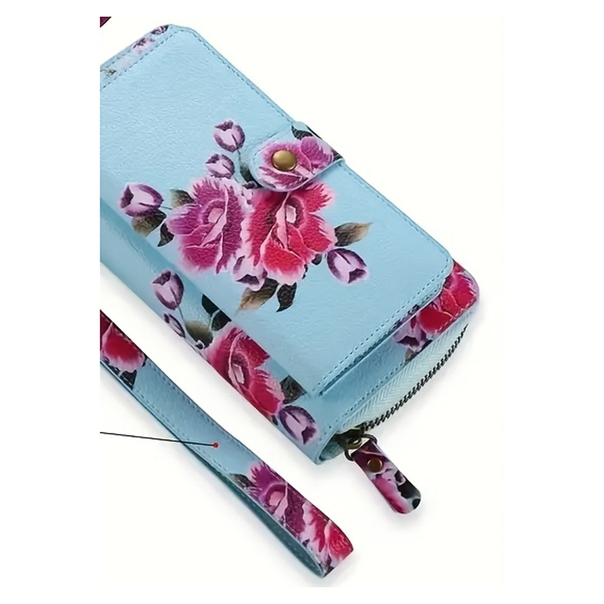 Floral Rose Print Long Wallet with Card Slots and Phone Pocket