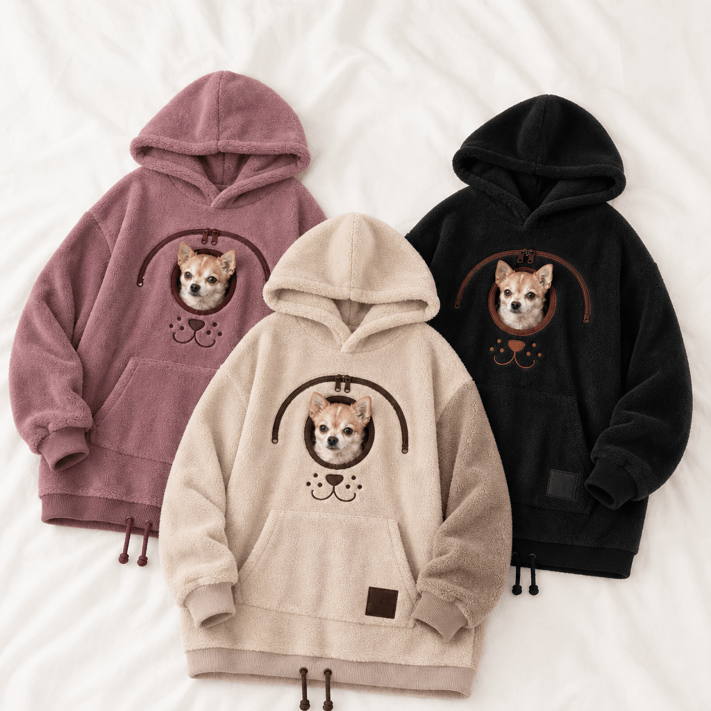 Oversized Sherpa Hoodie with Pet Carrier Pocket