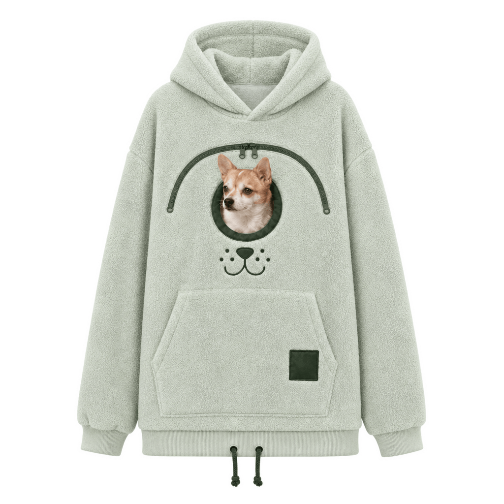 Oversized Sherpa Hoodie with Pet Carrier Pocket