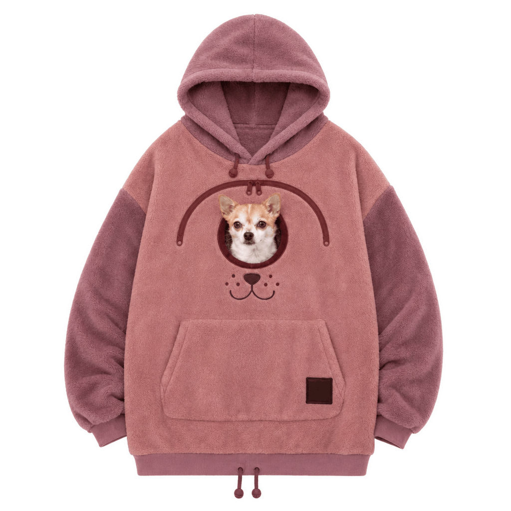 Oversized Sherpa Hoodie with Pet Carrier Pocket