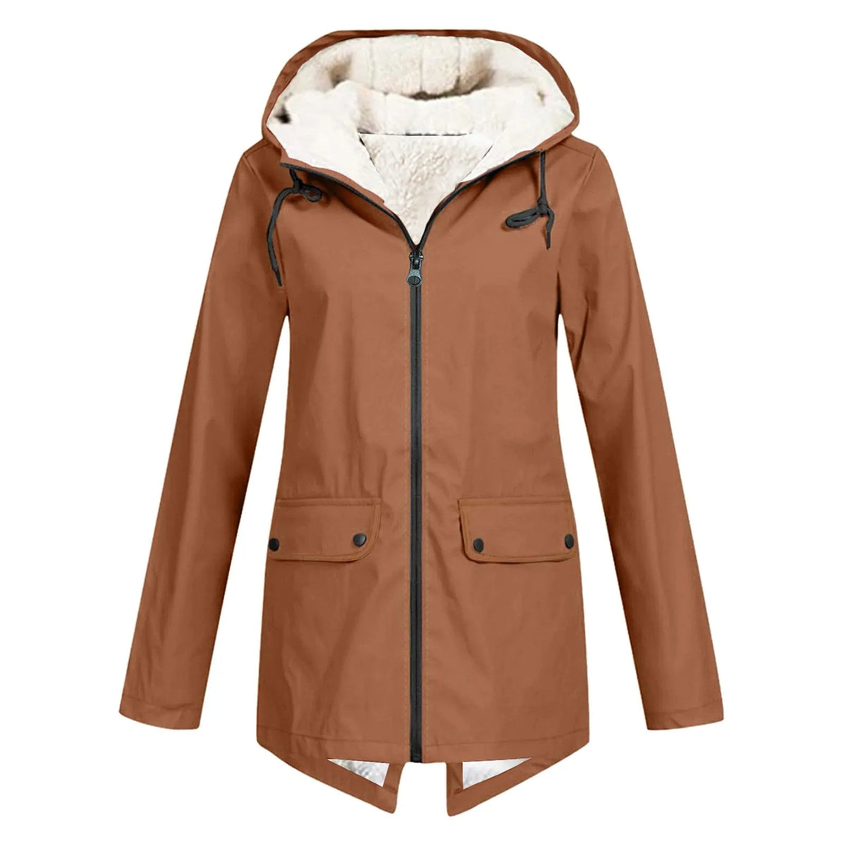 Water-Repellent Women's Jacket with Hood and Sherpa Lining