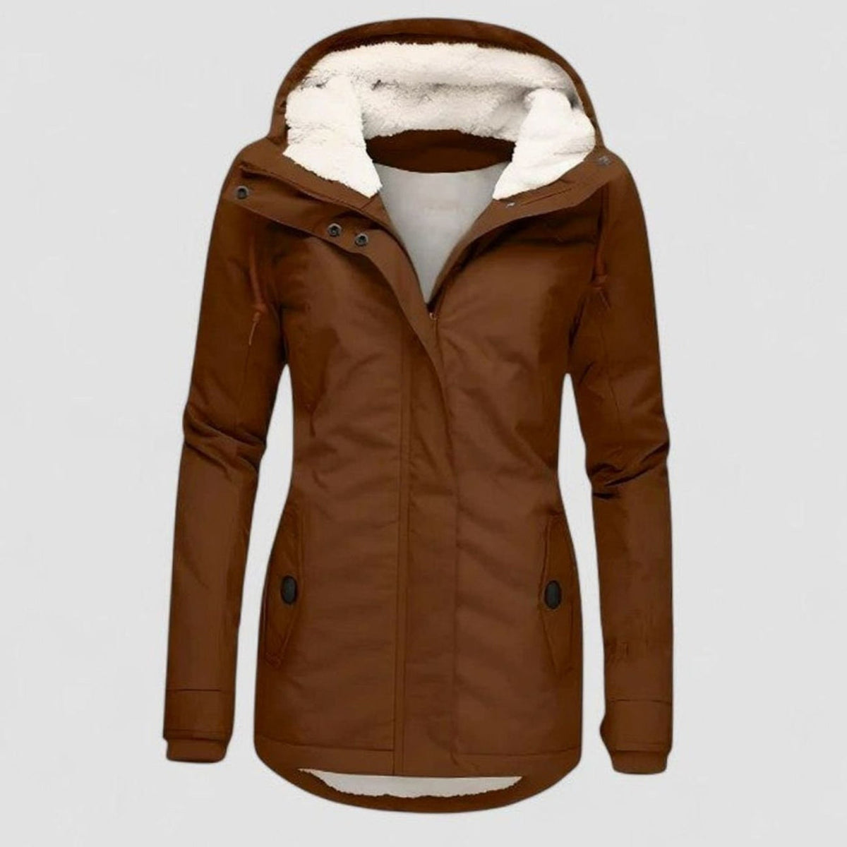 Women's Hooded Winter Coat with Fleece Lining and Zip-Up Front