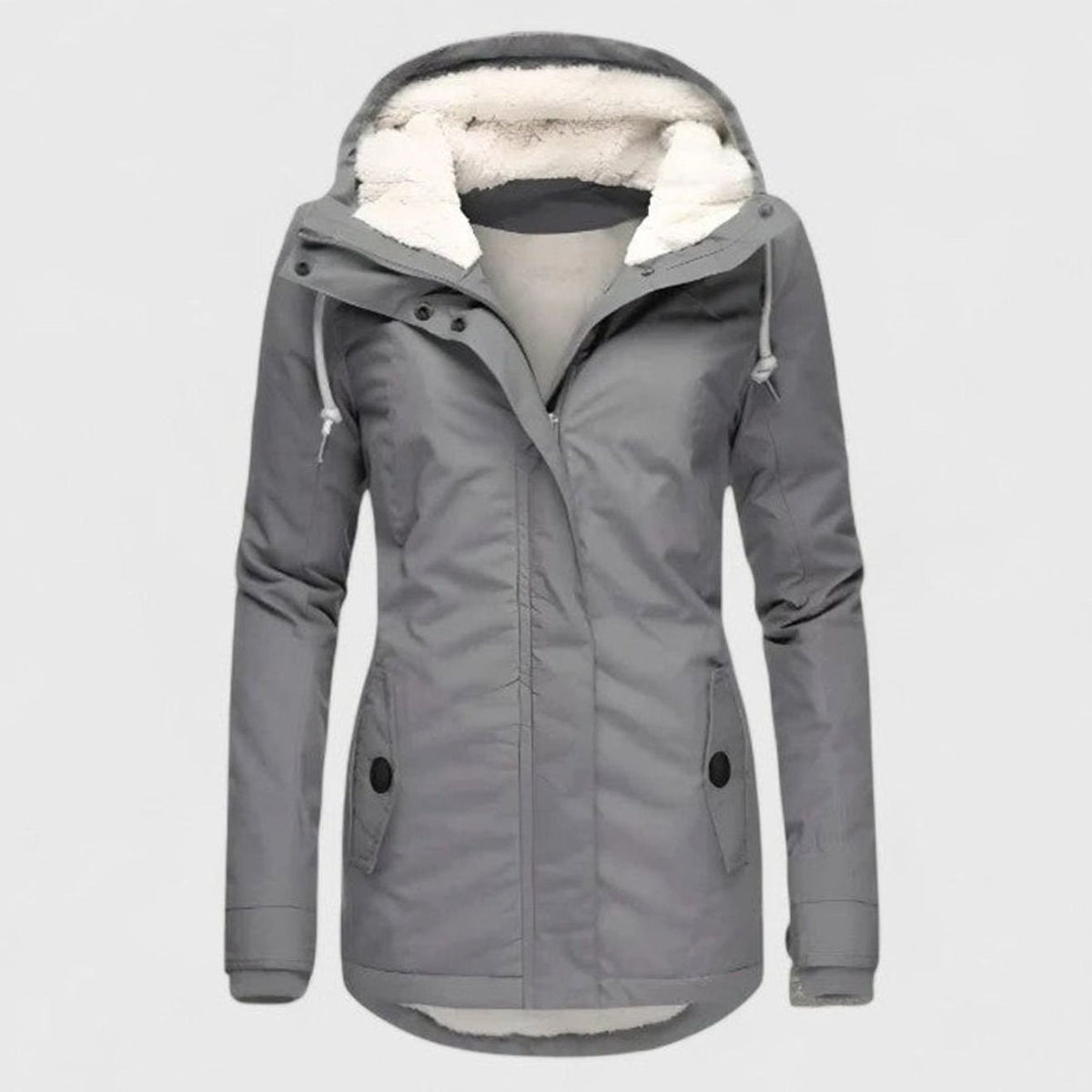 Women's Hooded Winter Coat with Fleece Lining and Zip-Up Front