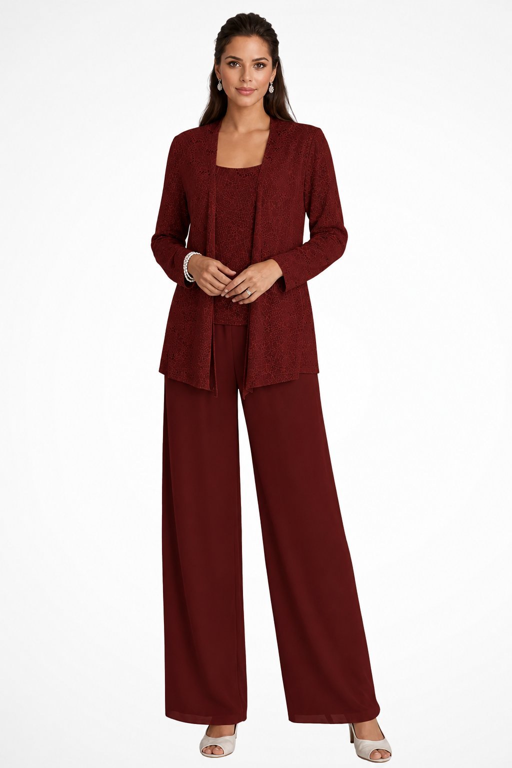 Women's Sequined Three-Piece Wide Leg Pants Suit Long Sleeve