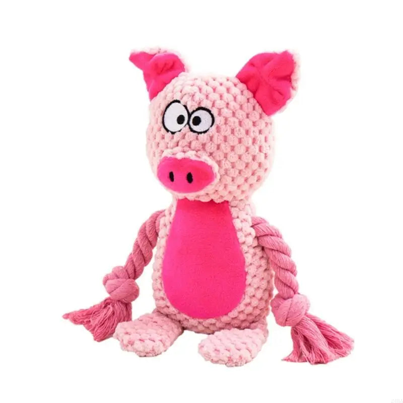 Plush Dog Toy with Cotton Rope - Squeaker & Dental Care