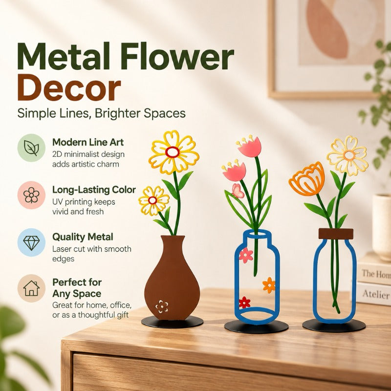 Minimalist Metal Line Art Flowers